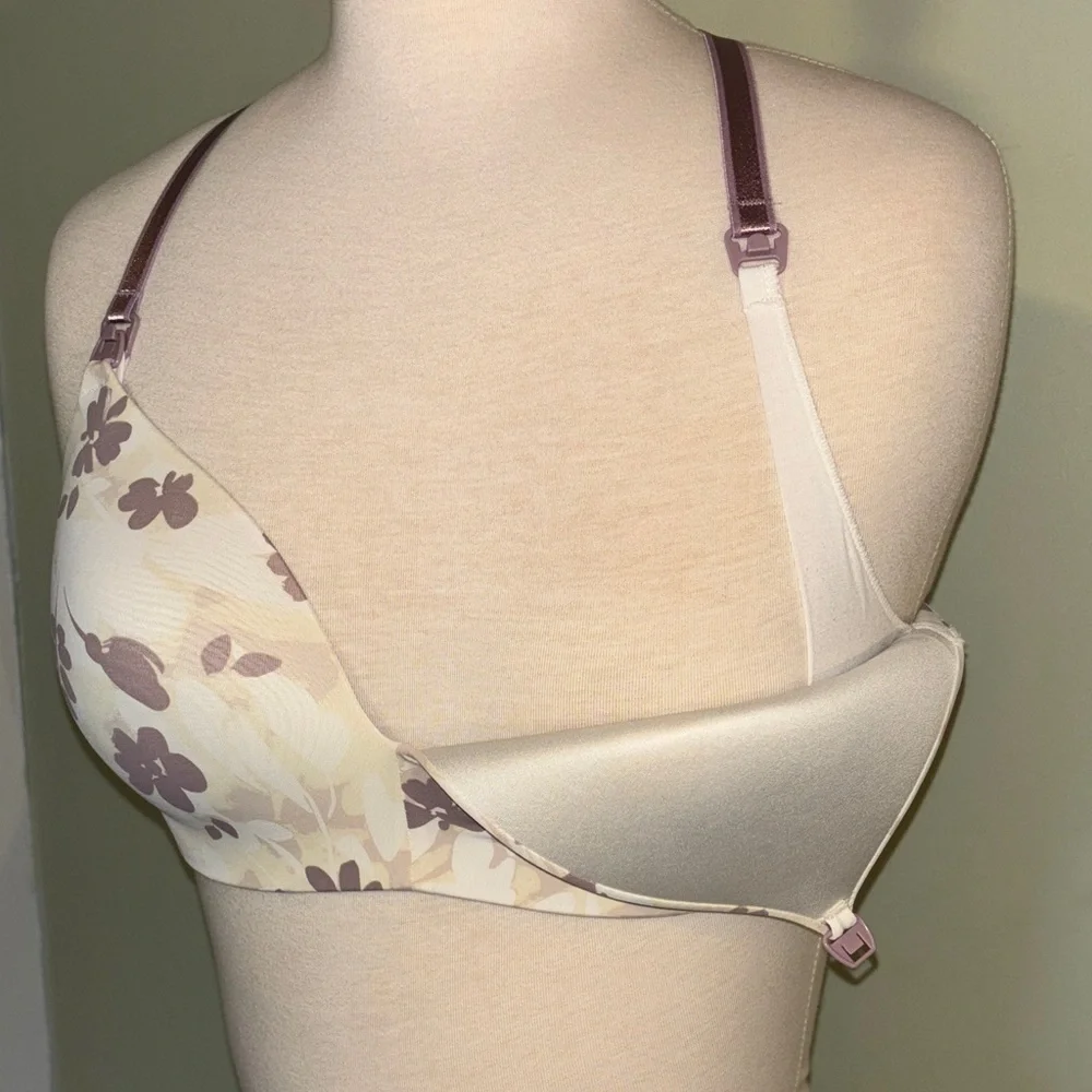 AUDEN Elegant Floral Women's nursing wireless Bra in Cream and Purple size 32D